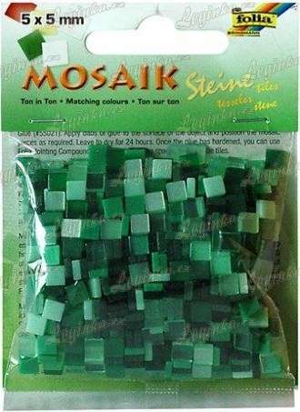 Mozaika pryskyřicová, zelený mix, 5x5 mm