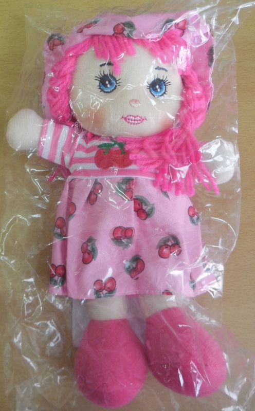 Látková panenka, růžový obleček, 22 cm